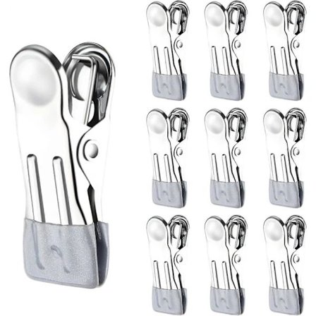 Tøjklemmer til tørresnor, rustfri ståltøjklemmer, tøjklemmer, stærke metalklemmer, stormklemmer til tøj, sokker, håndklæder, fotos Grå