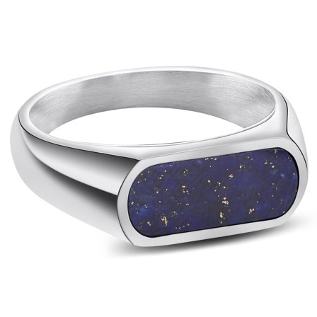 Orisun | Silver-Tone Stainless Steel Lapis Lazuli Signet Ring for Men - Signet rings