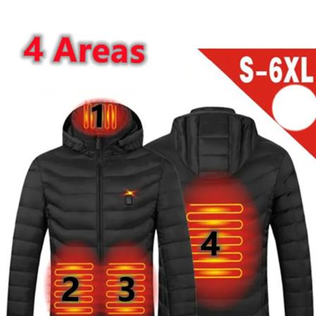 Män 19 Områden Uppvärmd Jacka USB Vinter Utomhus Elvärme Jackor Warm Sprots Thermal Coat Kläder Uppvärmningsbar bomullsjacka 4 Areas Black Asian size 