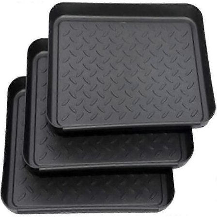 35x27x3 cm Set med 3 Skoställ i Plast med Droppbricka & Liten Skomatta