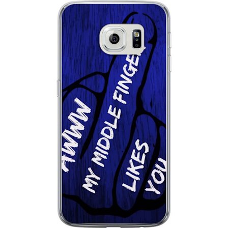 Kompatibelt Mobildeksel til Samsung Galaxy S6 edge Mørk typografisk illustrasjon med hjerteform og budskap om vennskap mot dyp blå tretekstur