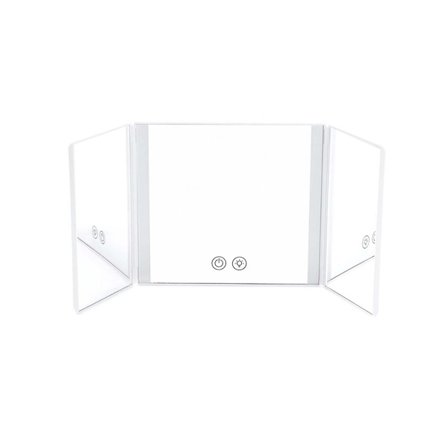 LED Bil Vanity Spejl - Hvid - Belyst, Tre-Fold Design, Kompatibel med de fleste biler