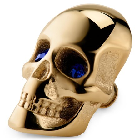 Gold-tone Stainless Steel and Blue Zirconia Skull Watch Charm for Men - Watch Accessories