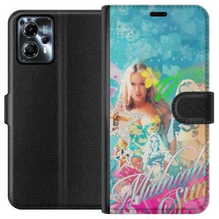 Yhteensopiva Lompakkokotelo Motorola Moto G13 Seikkailumaailma Steve, Creeper ja eläimillä värikkäässä palikkagrafiikassa