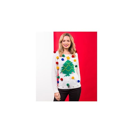 Women's Christmas tree jumper White