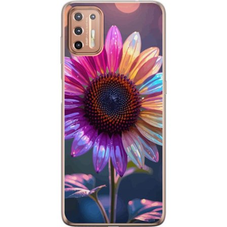 Yhteensopiva Puhelinkuori Motorola Moto G9 Plus Iridescerende kukka, jossa kimaltelevat terälehdet vaaleanpunaisessa, violetissa ja kultaisessa sävy