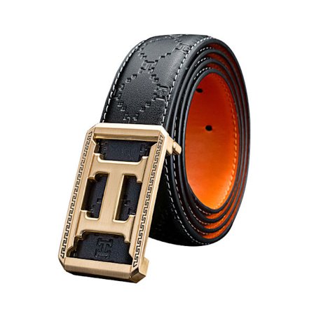 Brev H spænde herre bælte, kohud, guld-110cm