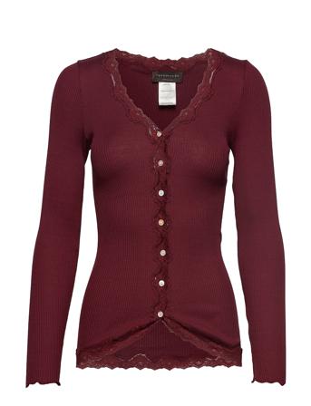 Silk Cardigan W/ Lace Strikkegenser Cardigan Rød Rosemunde