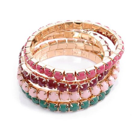 4 st Armband /Pärlarmband i 4 Olika Färger -Gröna, Rosa & Vinröd