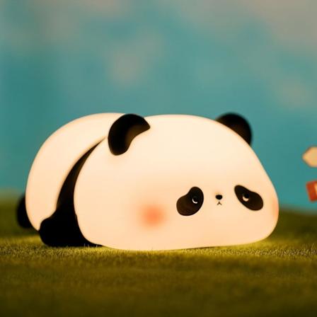 Baby Børne Natlys, 3 Lysstyrker, Genopladelig, Timerfunktion, Søde Piger Natlys, Touch Silikone Panda Lampe, Venlig Deko til Børns B