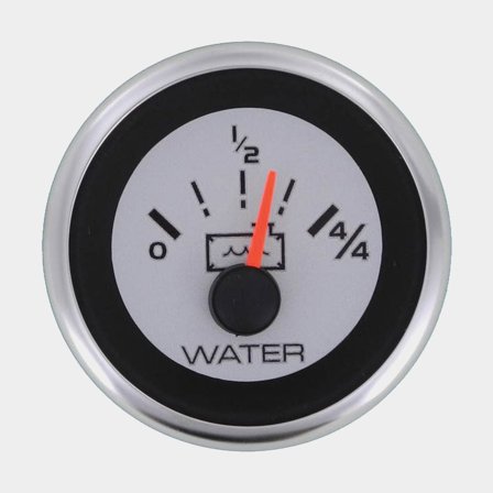 Jauge de réservoir d'eau Veethree Argent, anti-buée, Ø52 mm, 12 V, VDO, 10 - 180 Ω, argent/noir/blanc