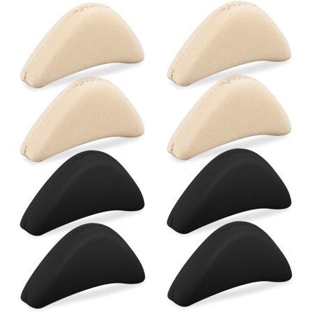 8 par framfotssko-fyllmedel tå-inläggssulor för stora skor, svarta och hudfärgade