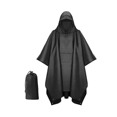 Regnponcho med hætte og lomme, vandtæt letvægts unisex regnfrakke til vandreture, camping og nødsituationer
