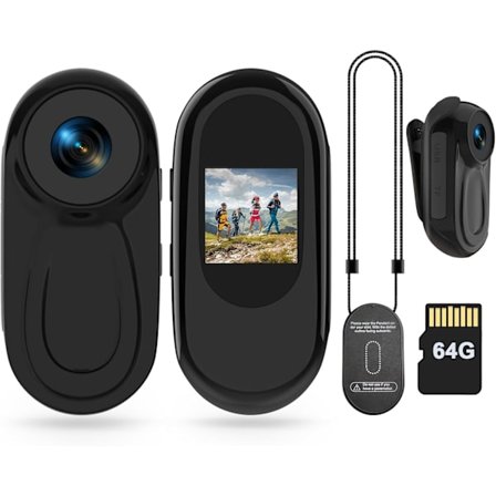 2025 Seneste Model Mini Kropskamera HD 4K Tommelfinger Action Cam, Bærbart Kropskamera med 64GB Kort Nattesyn 0,9' Display Magnetisk Vedhæng