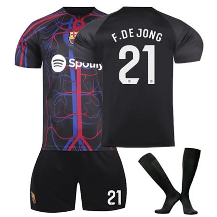 Barcelona F.DE JONG #21 Udebanetrøje, 23-24 FCB Fælles Special Edition Sort Børn Voksen Fodbold Træningstrøje, Feriegave, Fødselsdagsgave 28 No.21