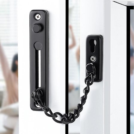 Dørkjede i rustfritt stål, sikkerhetslås mot tyveri med skruer for hotellhjem (svart)