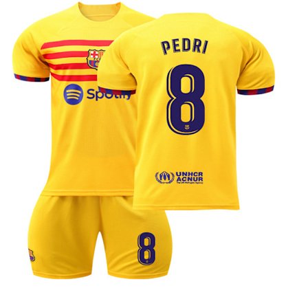 Barcelona 2022-23 tredje borte drakt gul nr. 9 Lewandowski 6 Gavi fotballdrakt Catalonia-elementer