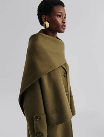 Malina Aloria Double Faced Wool Cashmere Silk Scarf - Khaki green - ONE SIZE