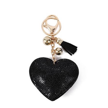 Läder Love Heart Nyckelring Bling (Svart) SS6 Premium Crystal Bilnyckelring Resväska Ryggsäckar Tillbehör Berlock med tofsar - on stock