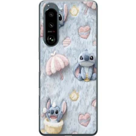 Kompatibel Mobilcover til Sony Xperia 5 III Stitch mønster med hjerter, paraplyer og pastelfarvet blød baggrund
