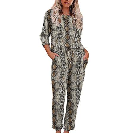 Damer Med Elastisk Midja Sleepwear Crew Neck Pyjamas Set