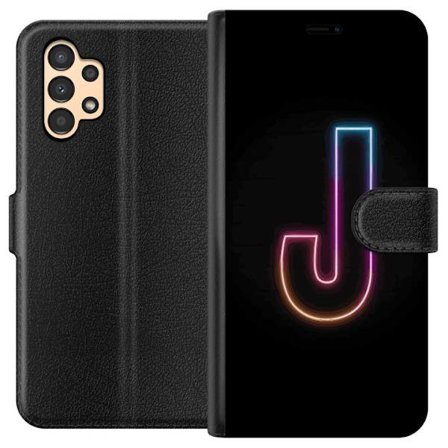 Kompatibel Tegnebogsetui til Samsung Samsung Galaxy A13 Minimalistisk neonbogstav J i farveskiftende lys mod sort baggrund