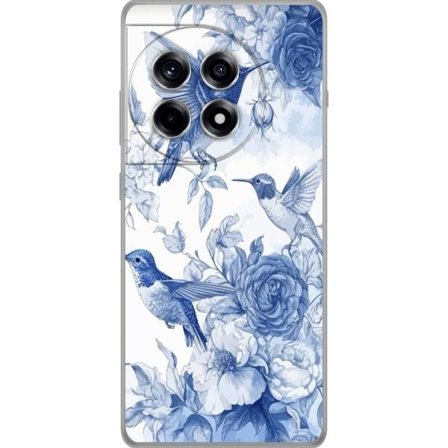 Kompatibel Mobilcover til OnePlus OnePlus 12R Fugle og blomster blå romantiskt mønster