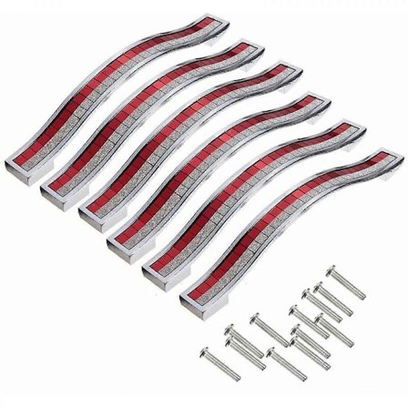 6 st 96 mm Kristall Dörrhandtag Dekoration Dörrknopp Möbelknopp För Skåp Låda Skåp Papperskorg Garderob, Silver Röd