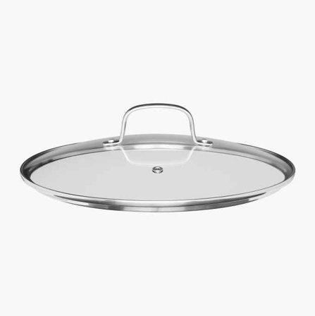Biltema - Varmebestandig Glasslokk 28 cm med Damphull og Rustfritt Håndtak, Passer til Stekepanne og Wokpanne, Tåler Ovn opptil 180 °C, 