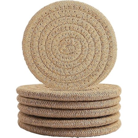 12 cm runde vevde brikker, 6 vannabsorberende og varmebestandige vevde underlag