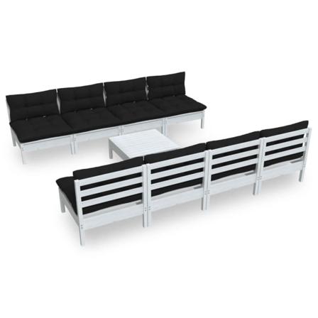 Vidaxl Loungegrupp Med Dynor 9 Delar Massiv Furu Vit