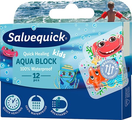 Salvequick Aqua Block Kids 12 stk, Medicin & Pleje, Sårplastre, Børneplastre