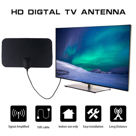 Inomhus Digital TV-antenn Ultra Tunn HD TV-antenn 50 Mils Räckvidd Mottagare TV-kabel HDMI-kabel