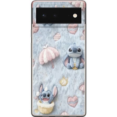 Kompatibel Mobilcover til Google Pixel 6 Stitch mønster med hjerter, paraplyer og pastelfarvet blød baggrund