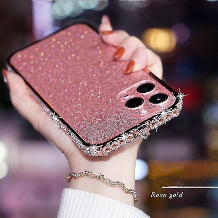 För Iphone 13 Pro Max Dam Diamanthölje Med Bling Glitterklistermärke Och Snakehead Diamond Border Edge Cover