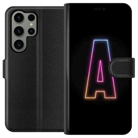 Yhteensopiva Lompakkokotelo Samsung Samsung Galaxy S23 Ultra Minimalistinen neonkirjain A sateenkaarenvärisessä valossa mustaa taustaa vasten modern