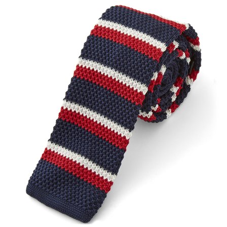 Corbata de punto azul y rojo para hombres - Corbatas estrechas