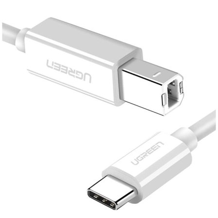 Ugreen US241 USB-C / USB-B 2.0 kabel for skannerskriver 1,5 m - hvit