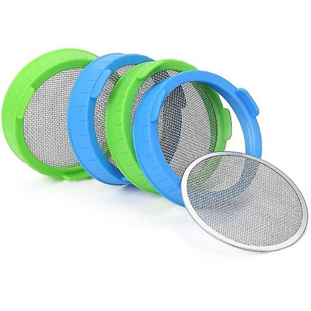 4 Pak Spirer Låg, Plastik Spirer Låg Med Rustfrit Stål Net Til Brede Mundede Mason Glas, S