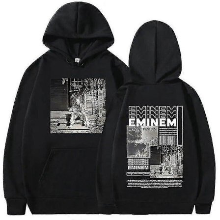 90-tals Rapparen Eminem Grafisk Hoodie Herr Hip Hop Rock Retro Tröja Män Kvinnor Fleece Lös Oversized Hoodies Gotisk Streetwear Svart