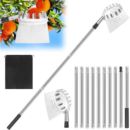 Frugtplukker 4m Kirsebærplukker med Teleskophåndtag Æbleplukker med Bomuldspose, Frugtplukker til Kirsebær, Let at Samle til Frugttræer