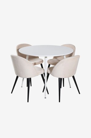 Venture Home - Spisegruppe Pia inkl. 4 stk spisestoler Valleta - Hvit - Spisegruppe 4 personer - Fra Homeroom