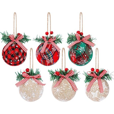6 stk. Julekugler Pynt 6 stk. Julekugler Pynt Tartan Kugler Burlap Juletræ Dekorationer Hængende Kugler til Jul Bryllup Del
