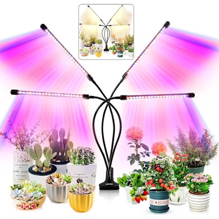 Kasvivalo sisäkasveille - Päivitetty versio 80 LED-lampulla, täysi spektri ja punainen-sininen spektri, 3/9/12H ajastin