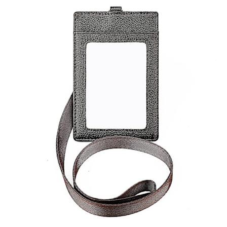 PU-nahkainen k yntikorttikotelo rintamerkill ja kaulahihnalla, l pin kyv ID-ikkuna black kb178