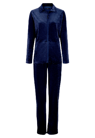 Decoy Pyjamas Set i Bomullsvelour Sovkläder Dam Blå S