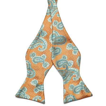 Teal Paisley Silk Self-Tie Bow Tie for Men - Self-tie bow ties