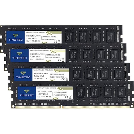 2025 Uusin malli Timetec 32GB KIT(4x8GB) DDR3L / DDR3 1600MHz (DDR3L-1600) PC3L-12800 / PC3-12800 Non-ECC Unbuffered 1.35V/1.5V CL11