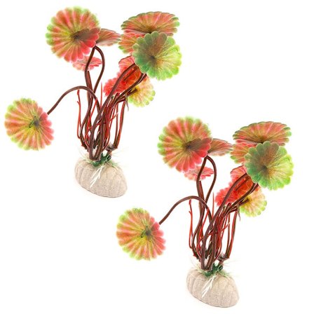 2 pack Akvarieväxt / inredning akvarium - Runda blad Röd