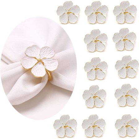 (Hvit)Serviettring, Hvit Blomsterserviettring Sett med 12 Jul